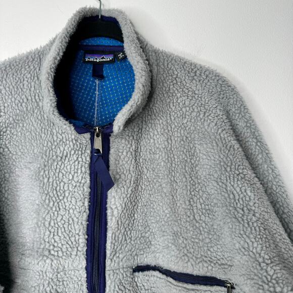 Patagonia Deep Pile Fleece Jacket XL Gray USA Made Retro 90s Full Zip Mesh - Picture 5 of 9